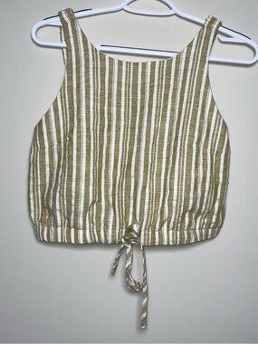 Fashion On Earth M Brown And White Stripe Cotton And Linen Tie Bottom Tank Top